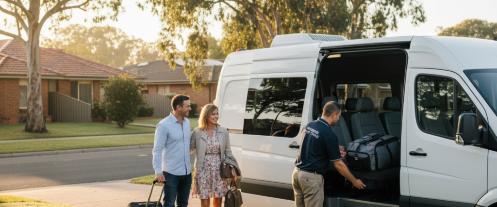 Shuttle Express minibus providing airport shuttle Liverpool to Sydney Airport with fixed-price door-to-door service